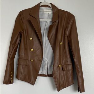Faux Leather Double-Breasted Women's Jacket